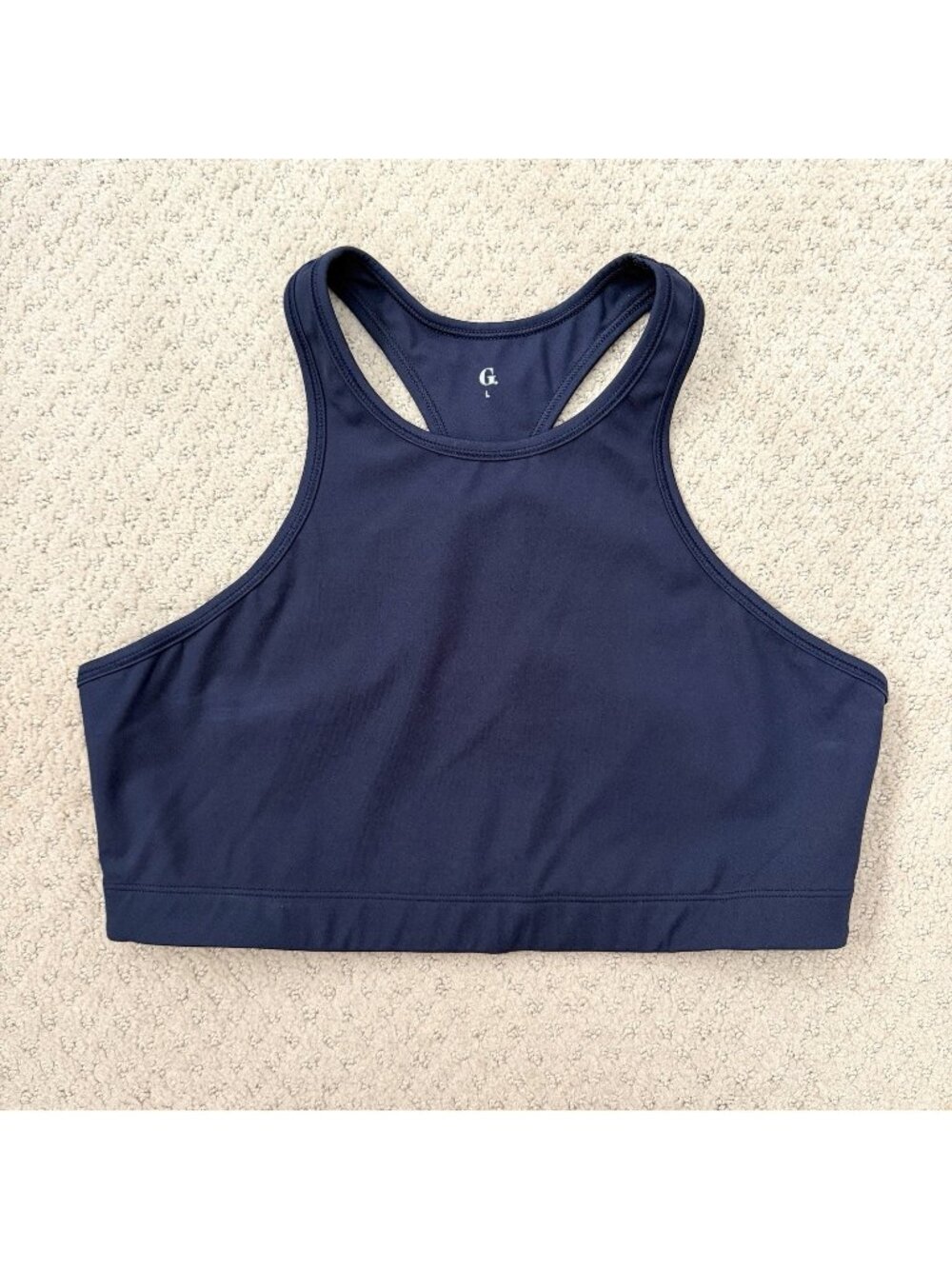 G. Goop Racerback Sports Bra Navy Blue Wireless Pullover Activewear Size Large
